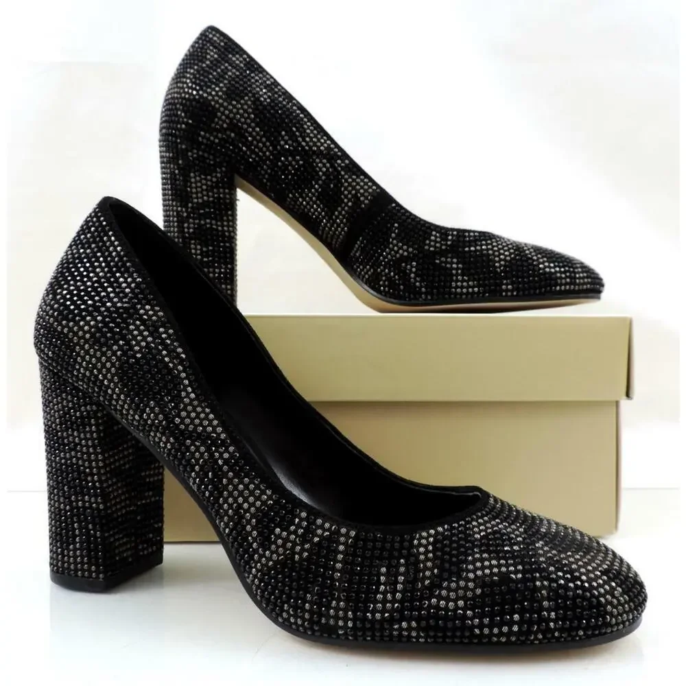 Women's Michael Kors Jamie Pump Studded Block Heel Floral Print Black - Picture 5 of 9